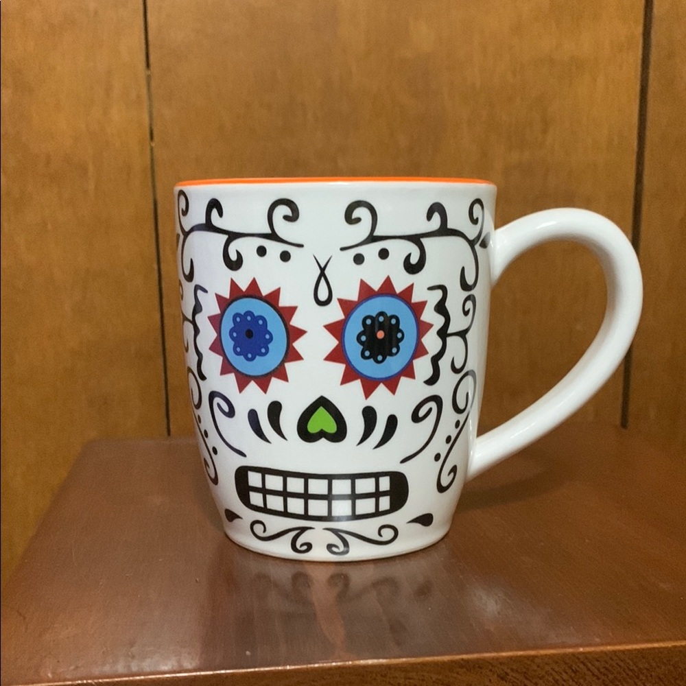 Day of the Dead Ceramic Mug - White and Orange